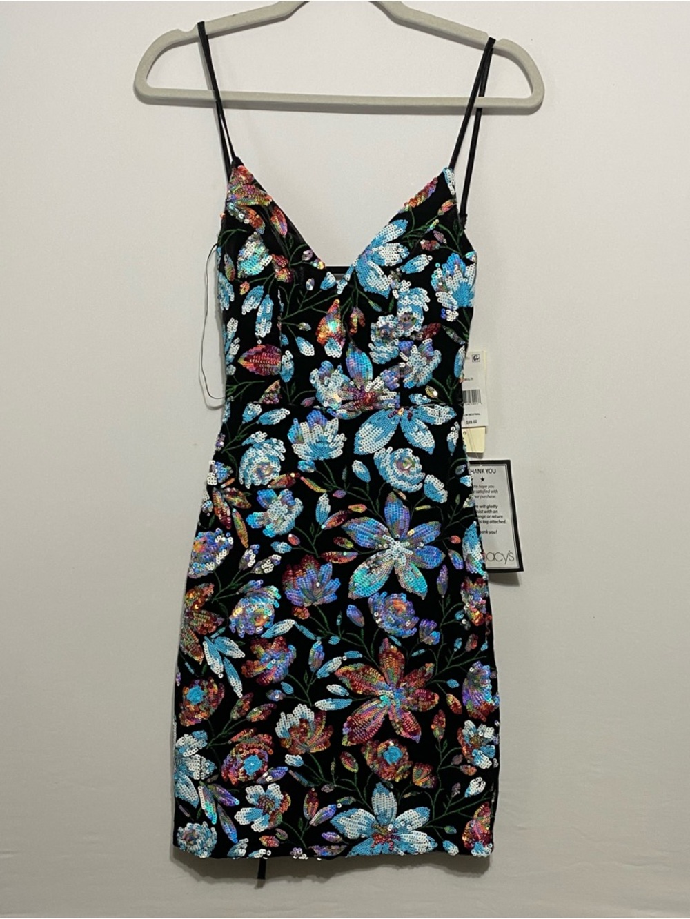 Katia Rae Black Velvet Floral Sequin Mini Dress V-Neck Party Cocktail XS